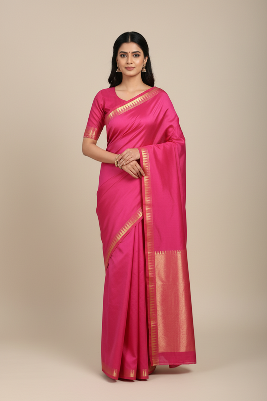 Pink Semi Silk Saree