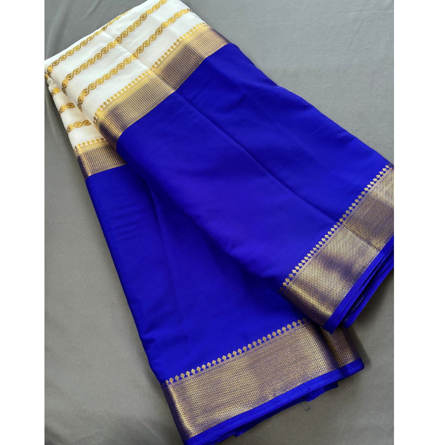 Royal blue and White Mysore Silk Saree