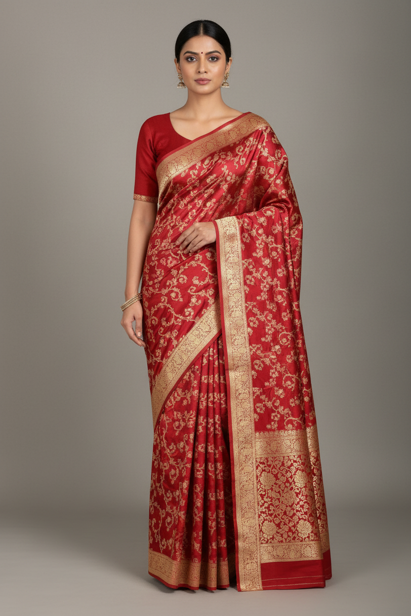 Red Kanjeevaram floral Silk Saree