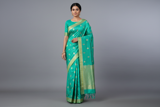 Green ethnic motif Soft Silk Saree