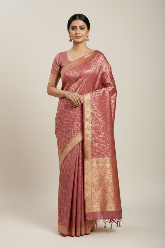 Onion Brown Rich Sheen floral jal Silk Saree