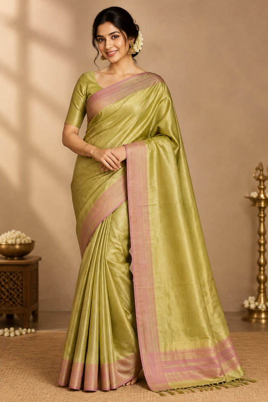 Light Green floral jal Soft Silk Saree