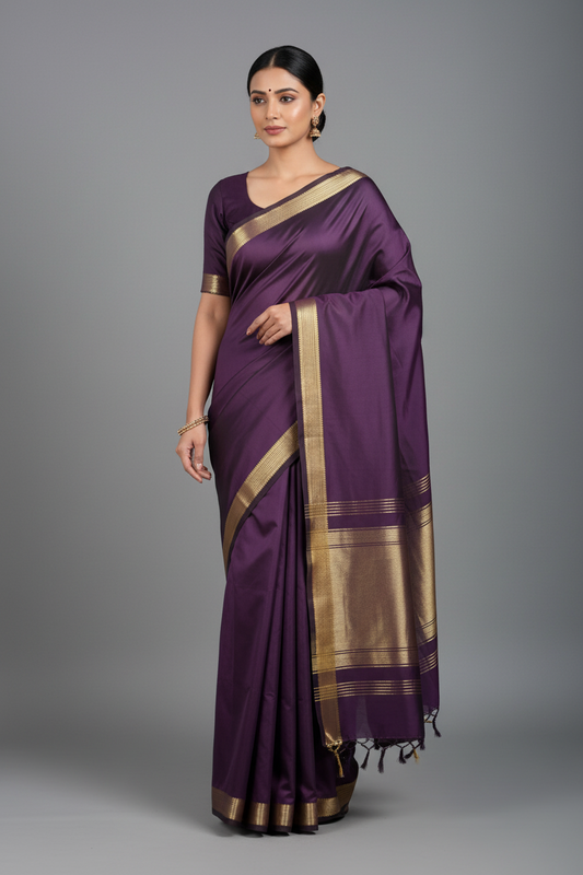 Purple Semi Silk Saree