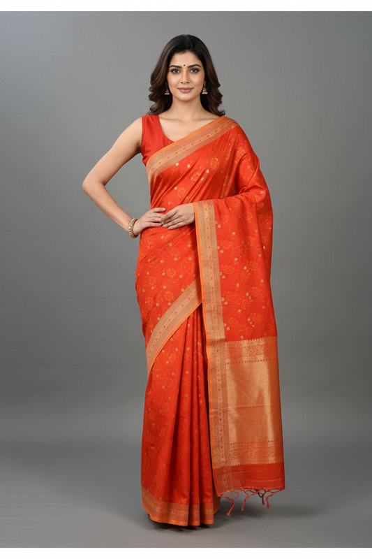 Orange 1000 Butta Silk Saree