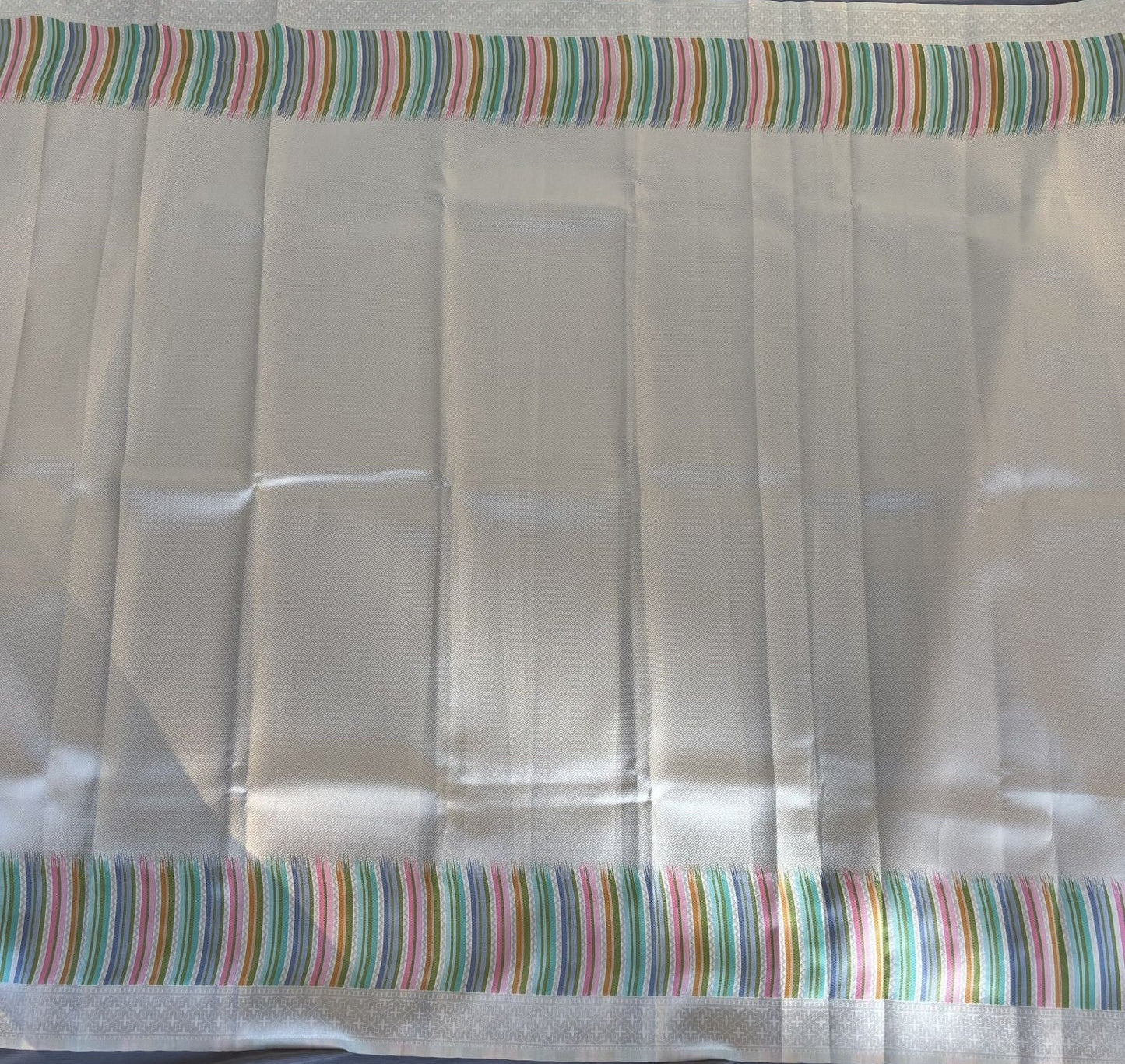 Ivory with Rainbow border  Kanjeevaram Silk Saree