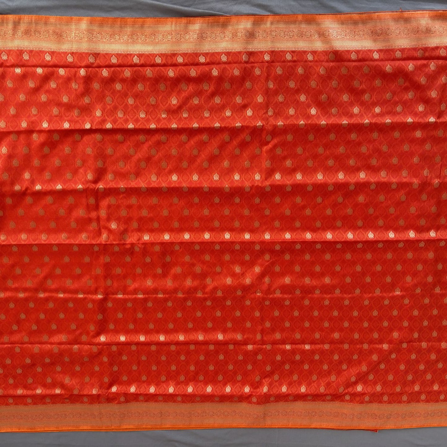 Orange small ethnic motif Soft Silk  Saree