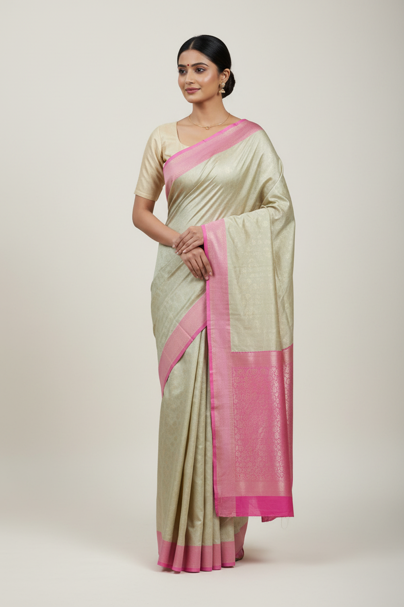 Pista Green floral jal Soft Silk Saree