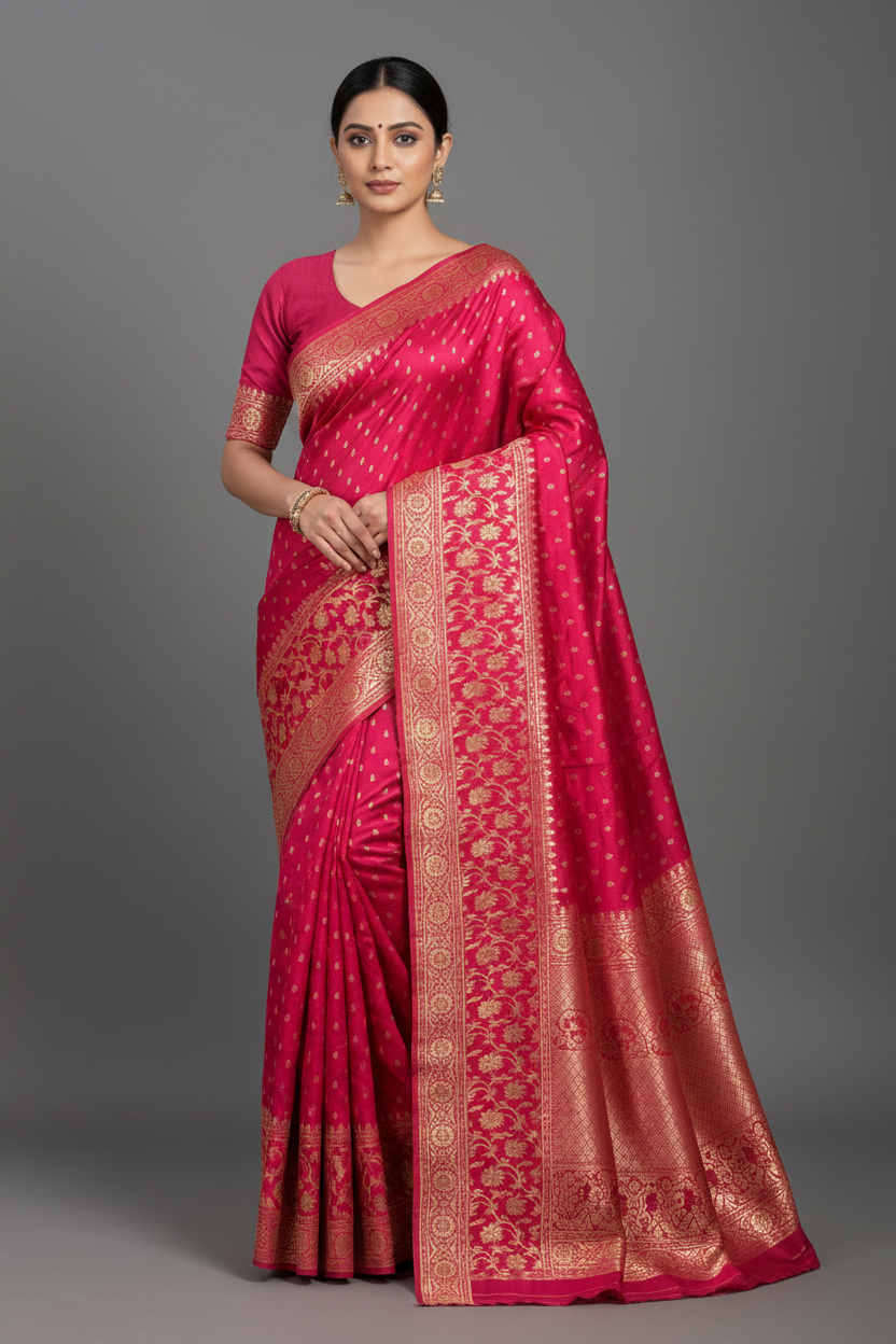 Rani Pink  benarasi satin silk saree