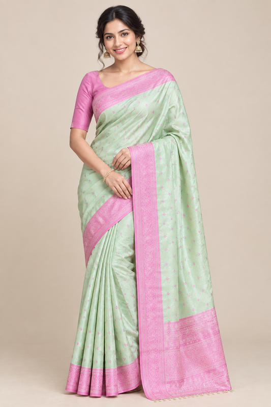 Light Green 1000 Butta Soft Silk Saree