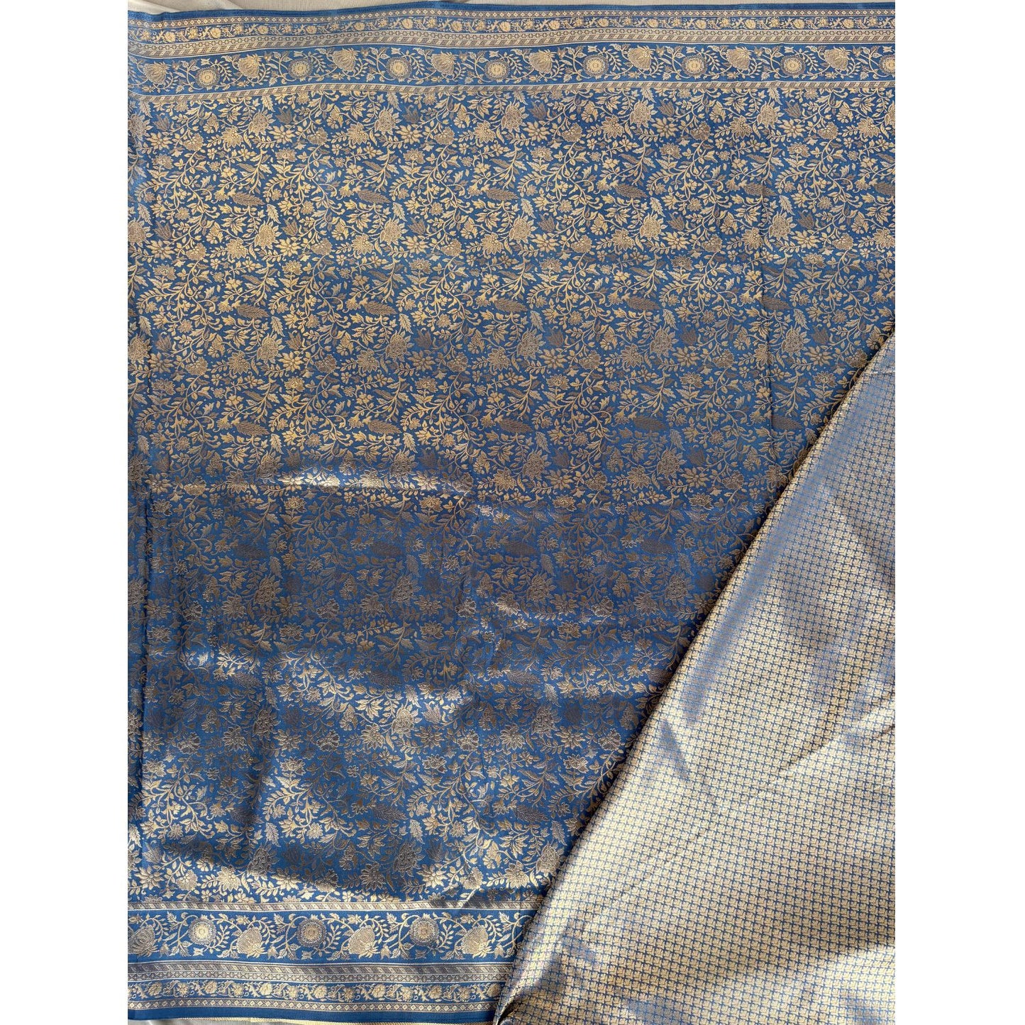 Blue benarasi soft silk saree