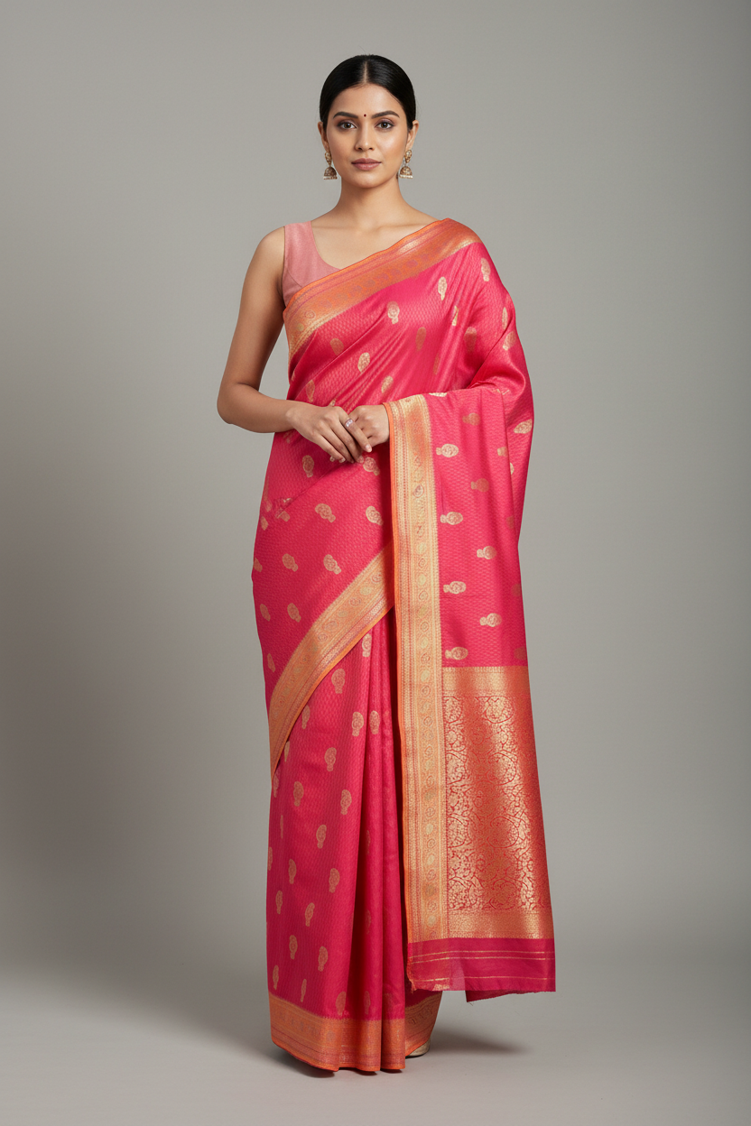 Pink ethnic motif Soft Silk Saree
