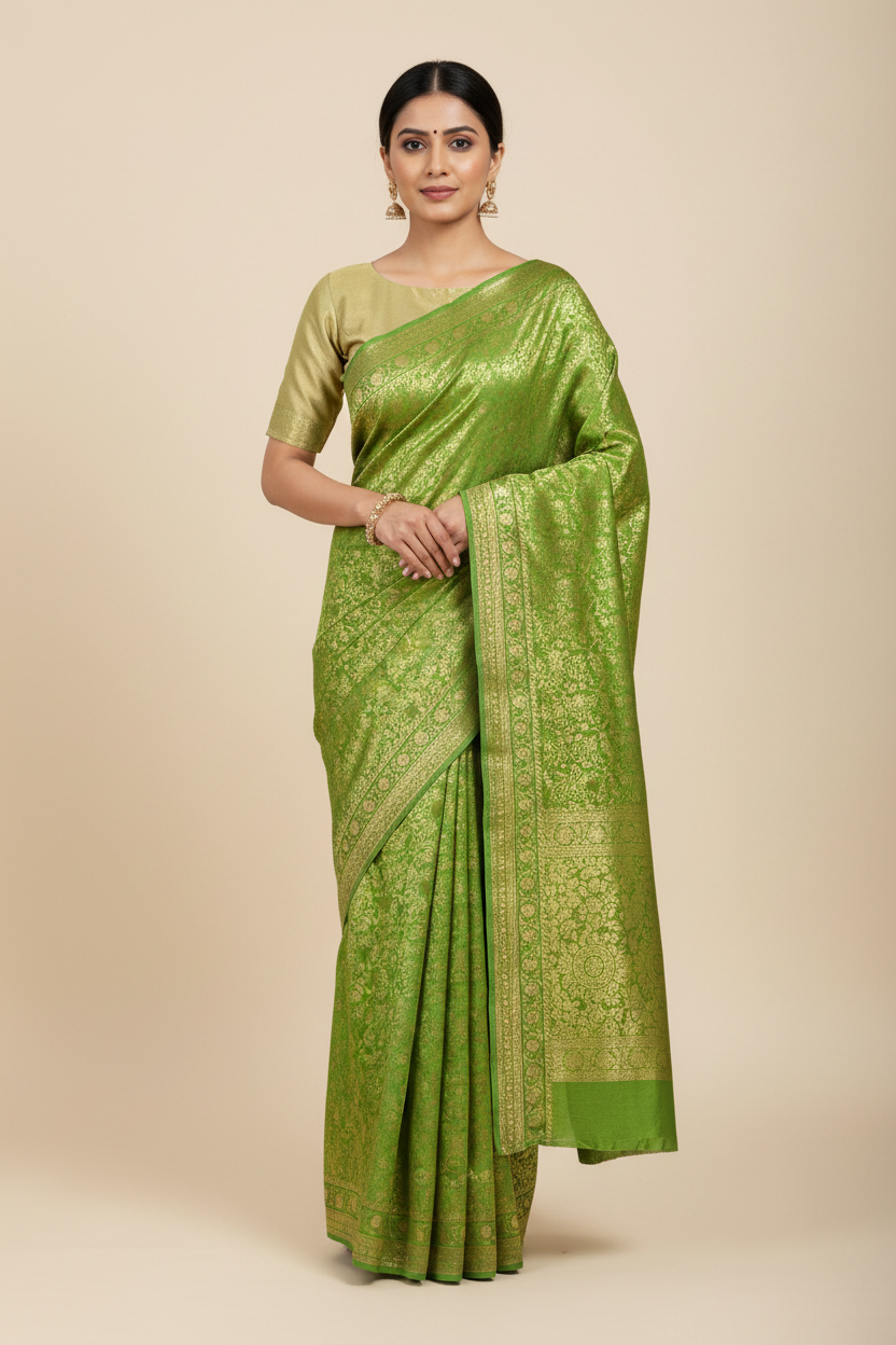 Green benarasi soft silk saree