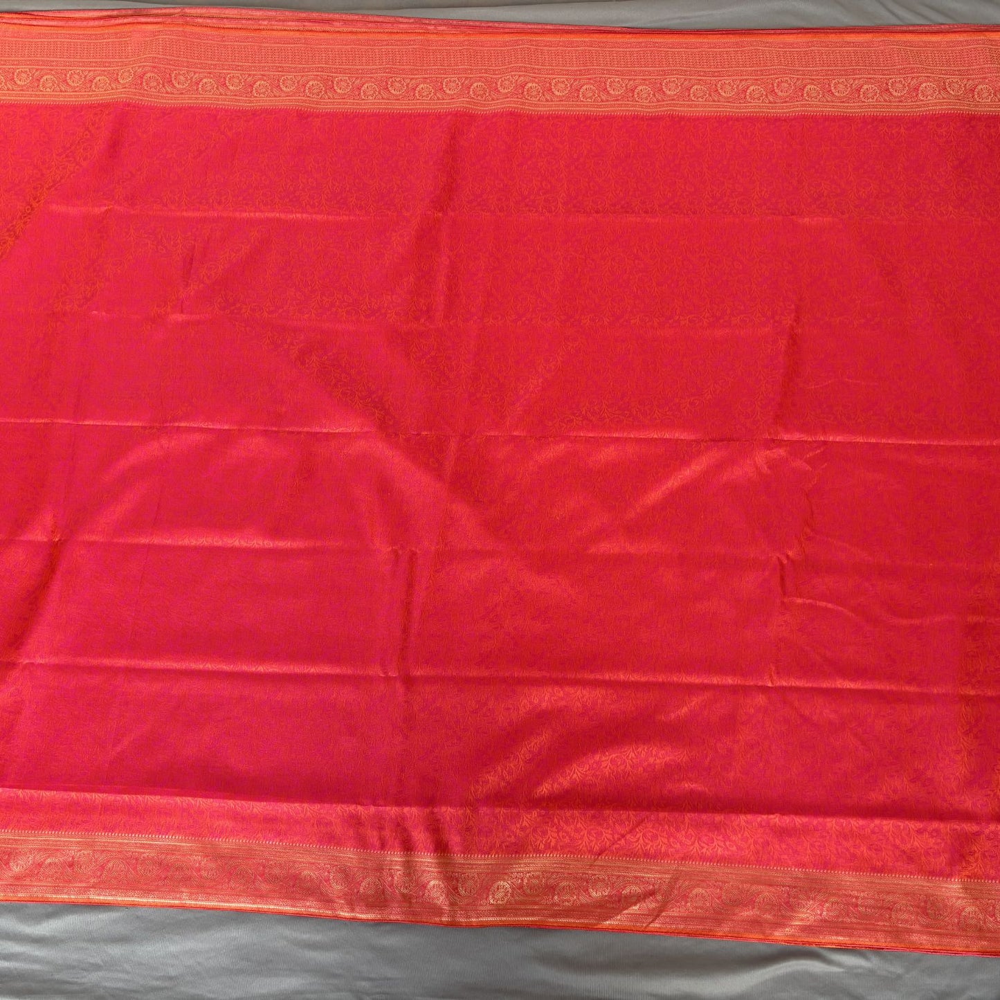 Pink-Orange Floral jal Soft Silk Saree