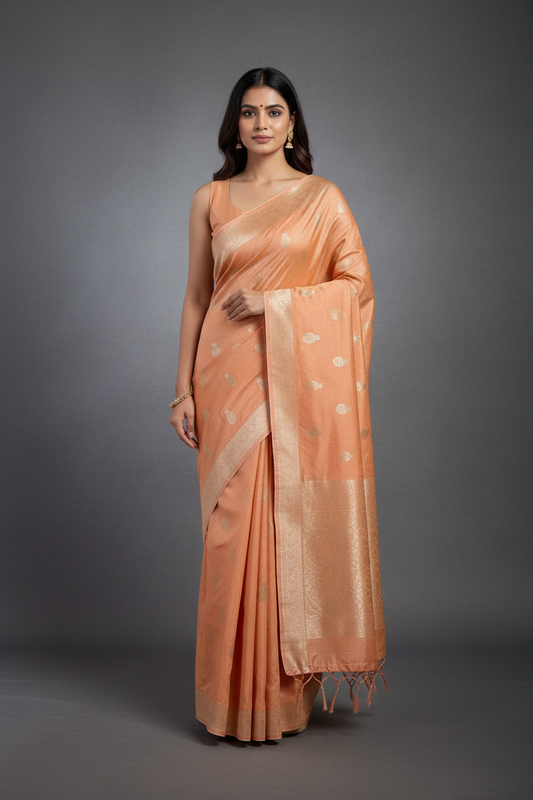 Peach ethnic motif Soft Silk Saree
