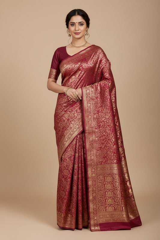 Dark Pink  benarasi soft silk saree