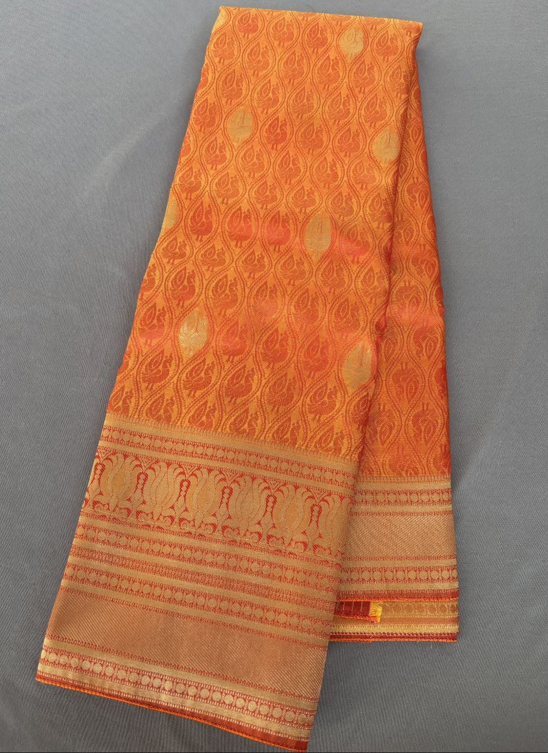 Orange bird motif Silk Saree