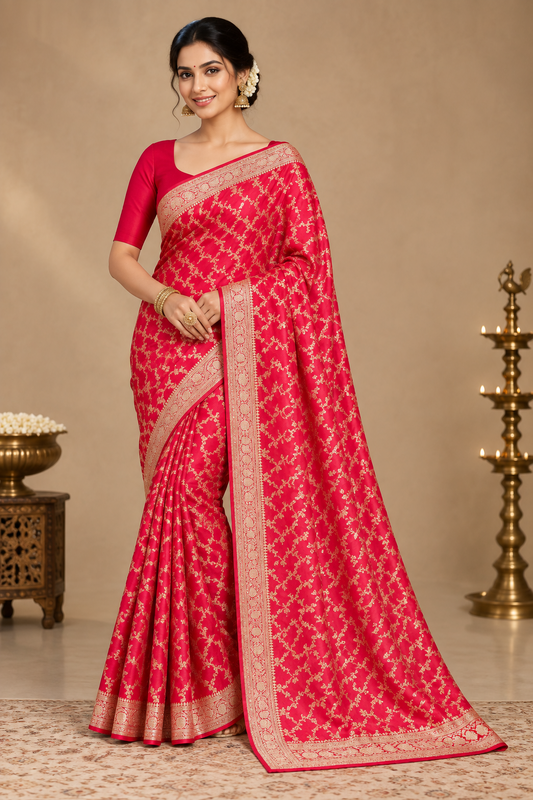 Red Floral Jal Silk Saree