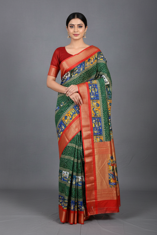 Dark Green Dola Silk Saree