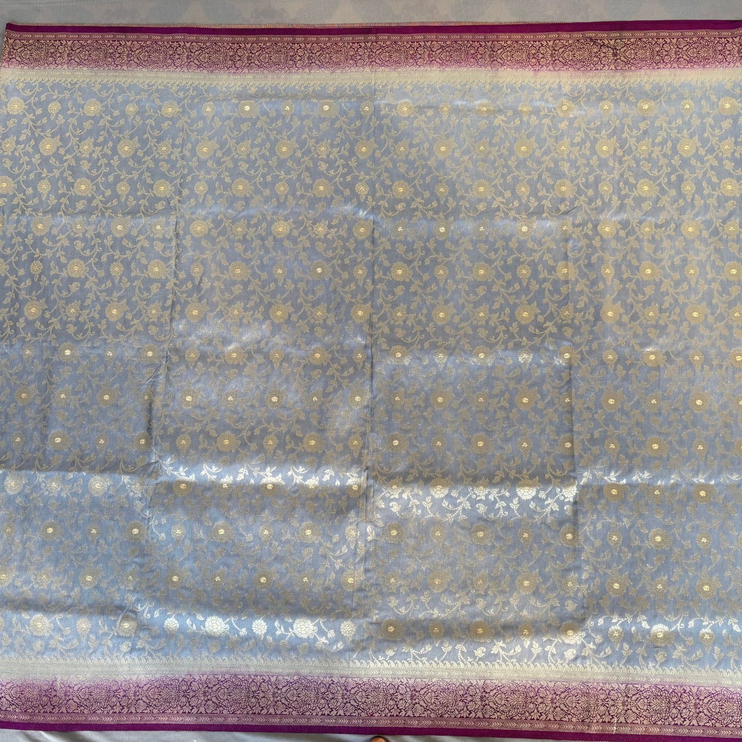 Grey benarasi soft silk saree