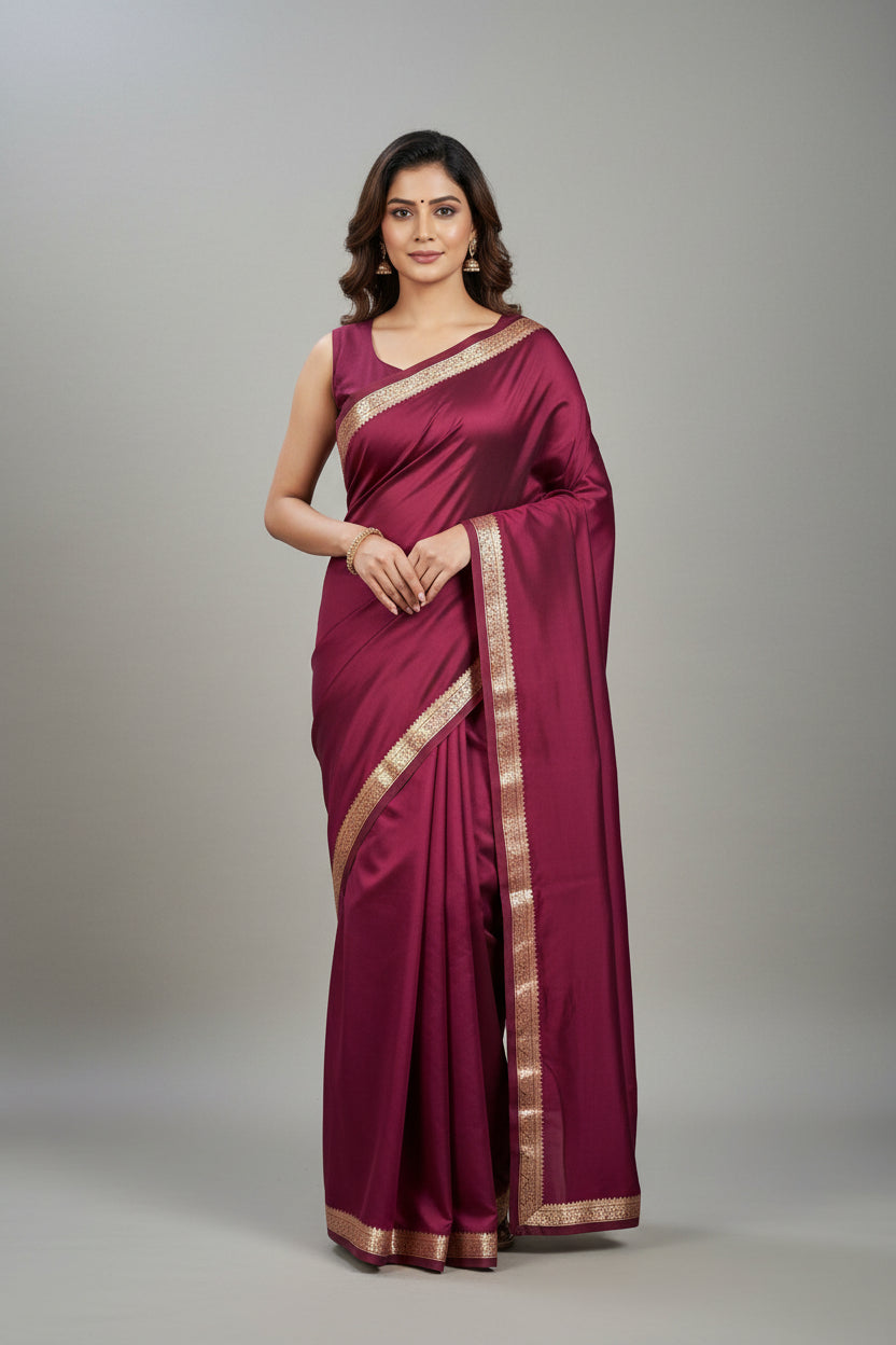 Maroon Crepe Silk Saree