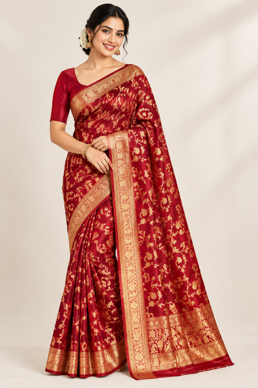 Red Kanjeevaram floral Silk Saree