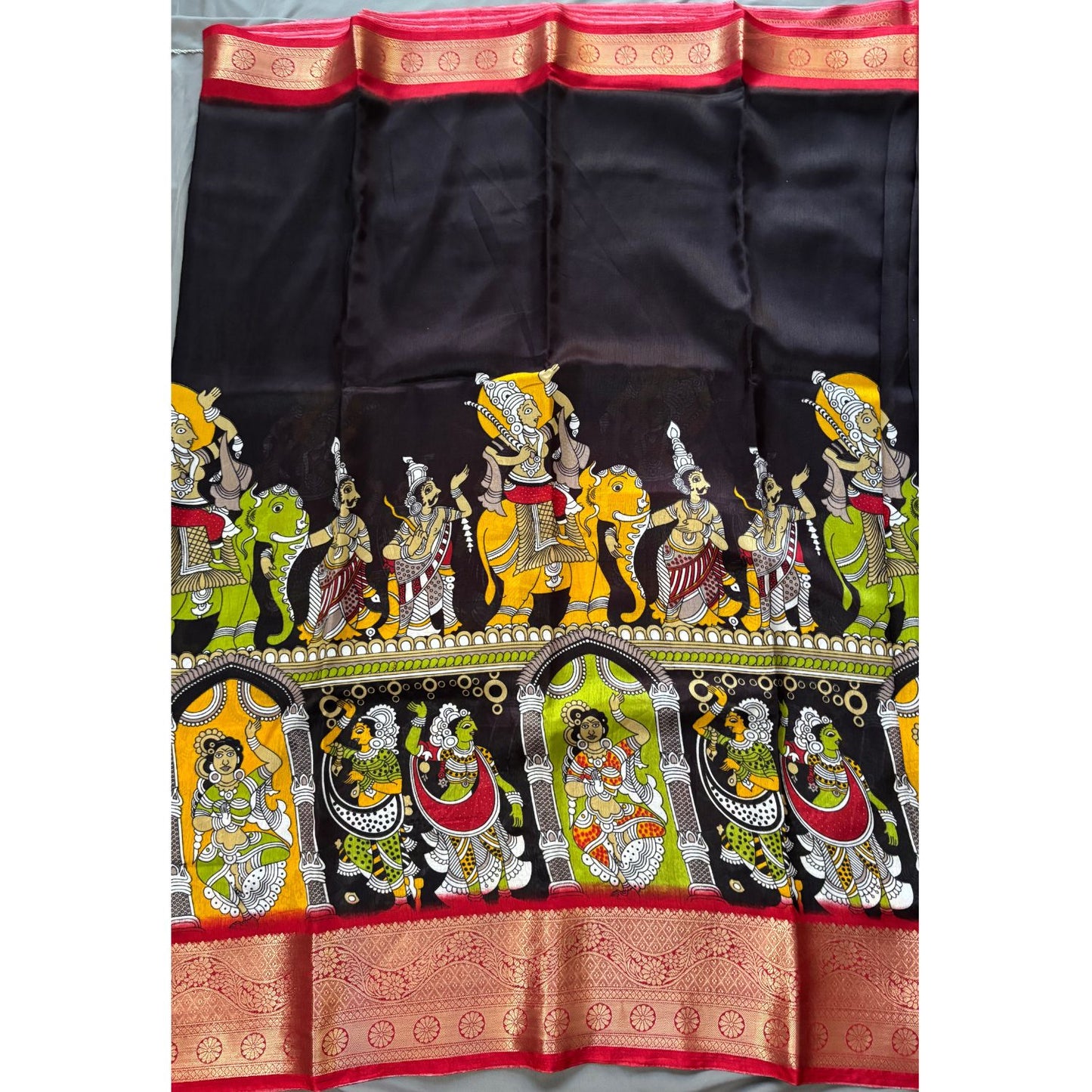 Black Kalamkari Dola Silk Saree