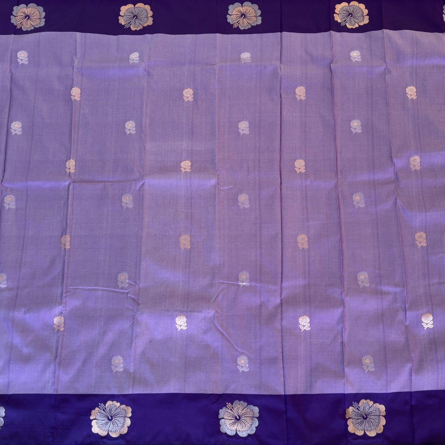 Violet floral Motif Semi Soft Silk Saree