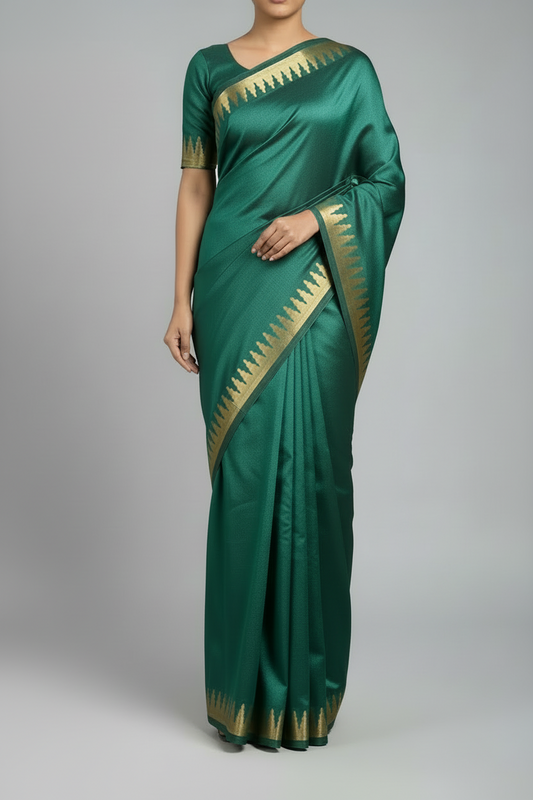 bottle Green Semi Silk Saree
