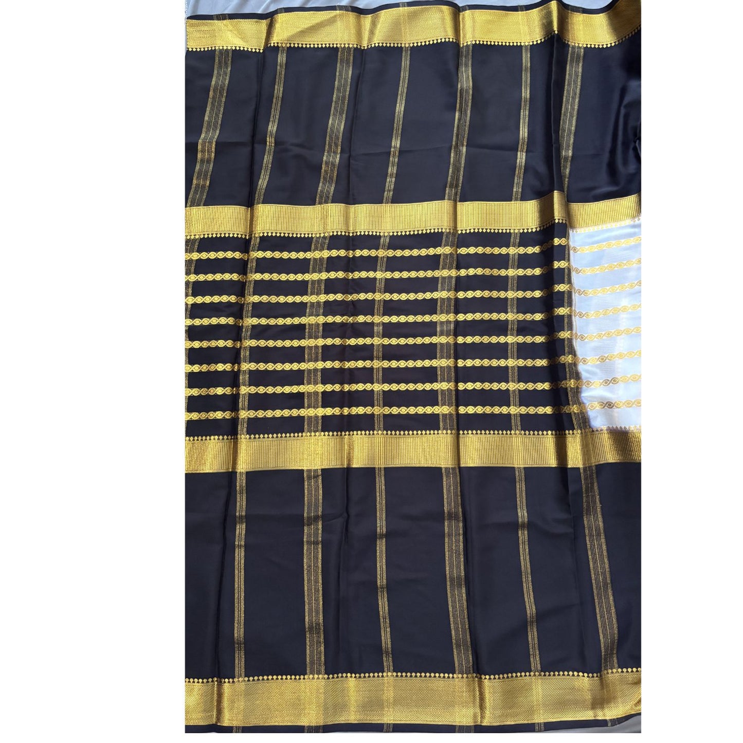 Black and White Mysore Silk Saree