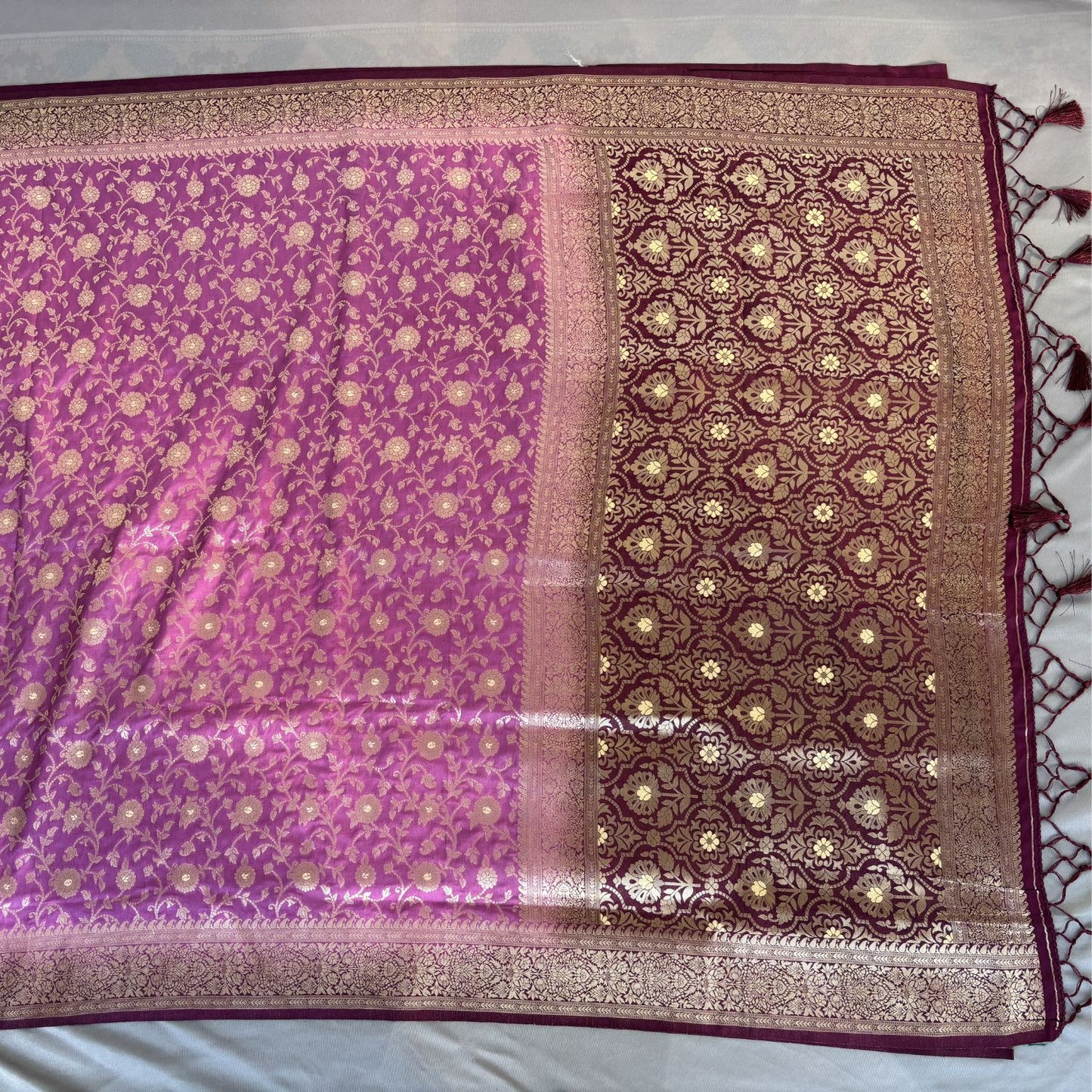 Purple benarasi soft silk saree