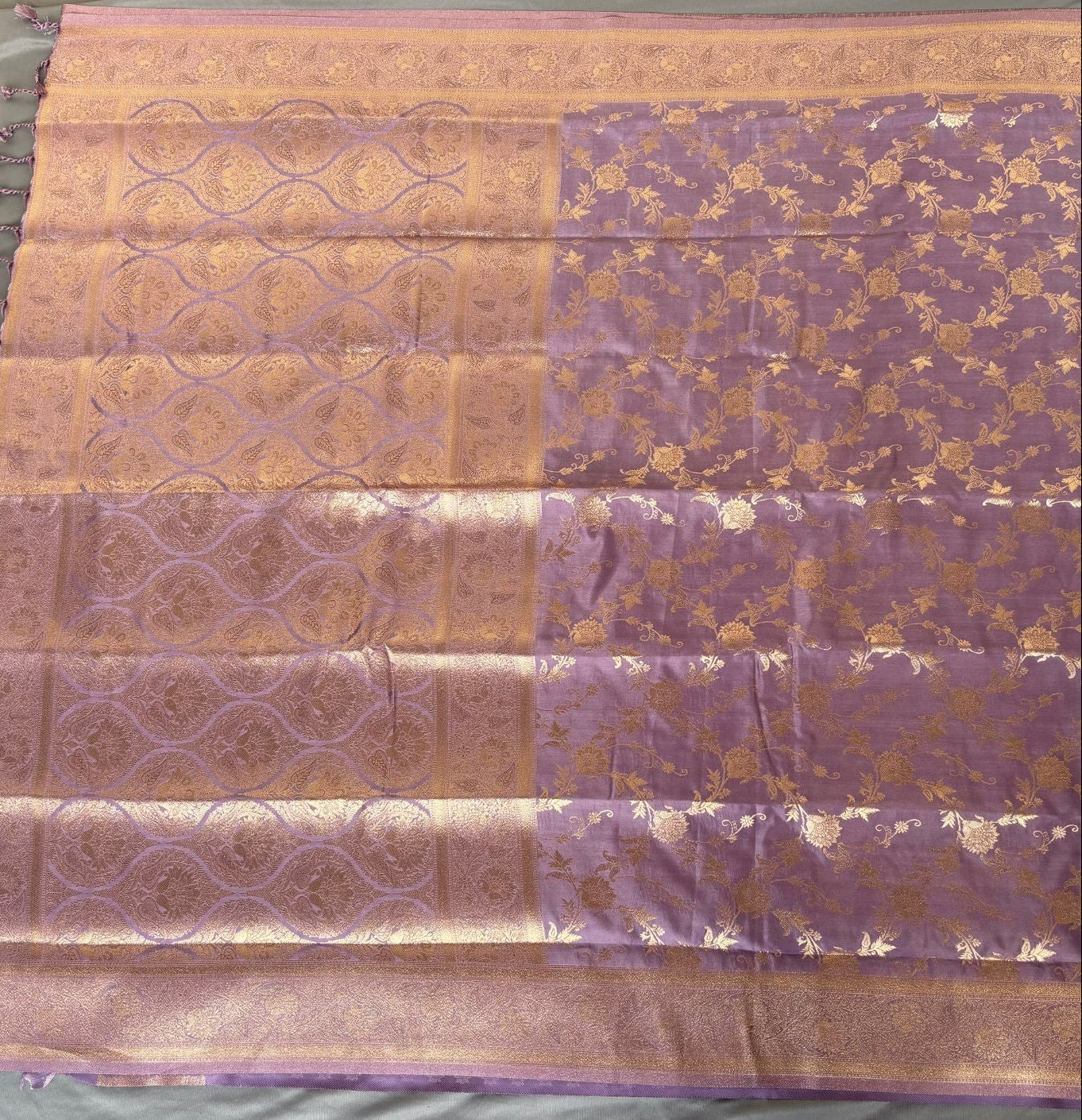 Lilac Rich Sheen Big Floral jal Silk Saree