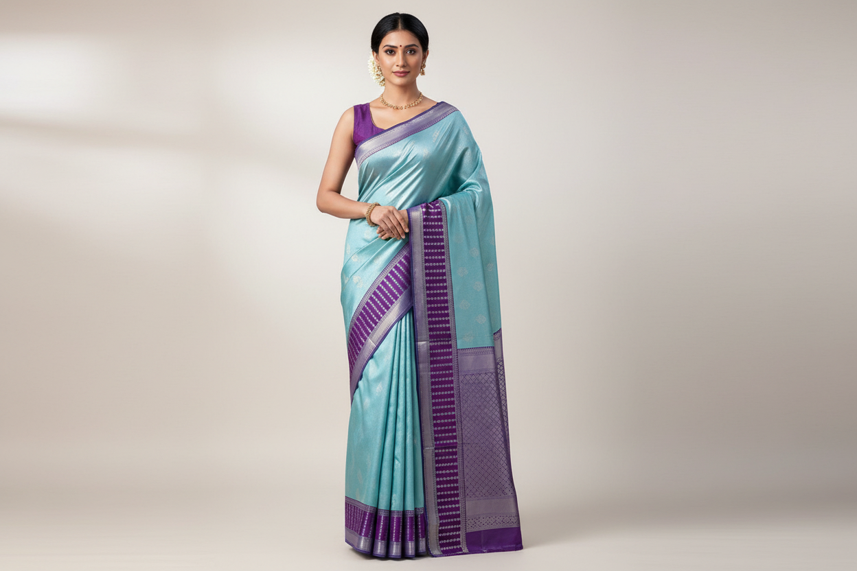 Sky Blue Kanjeevaram Silk Saree