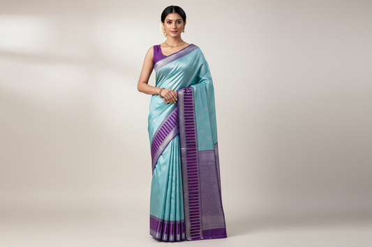 Sky Blue Kanjeevaram Silk Saree