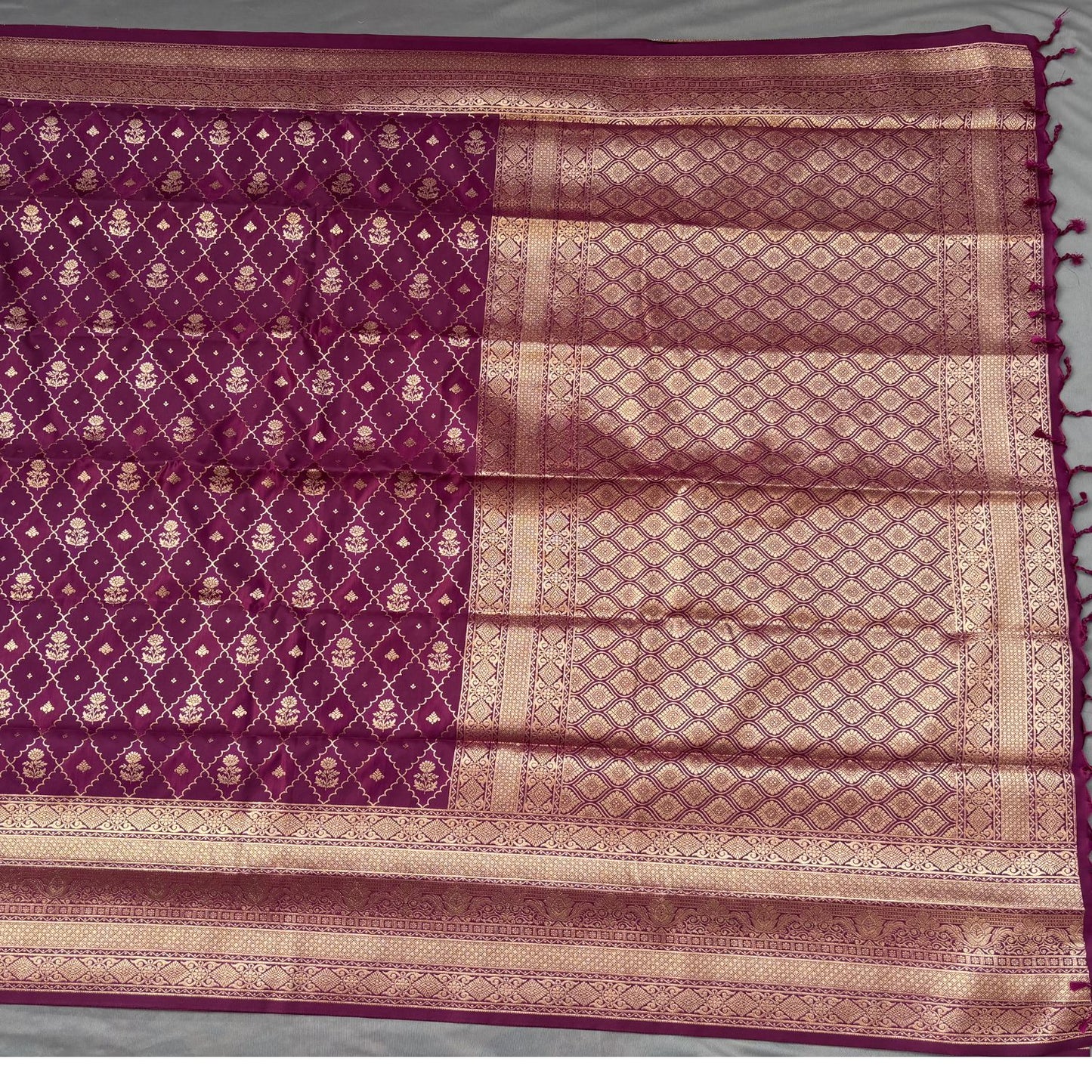 Dark Purple Checks Soft Silk Saree