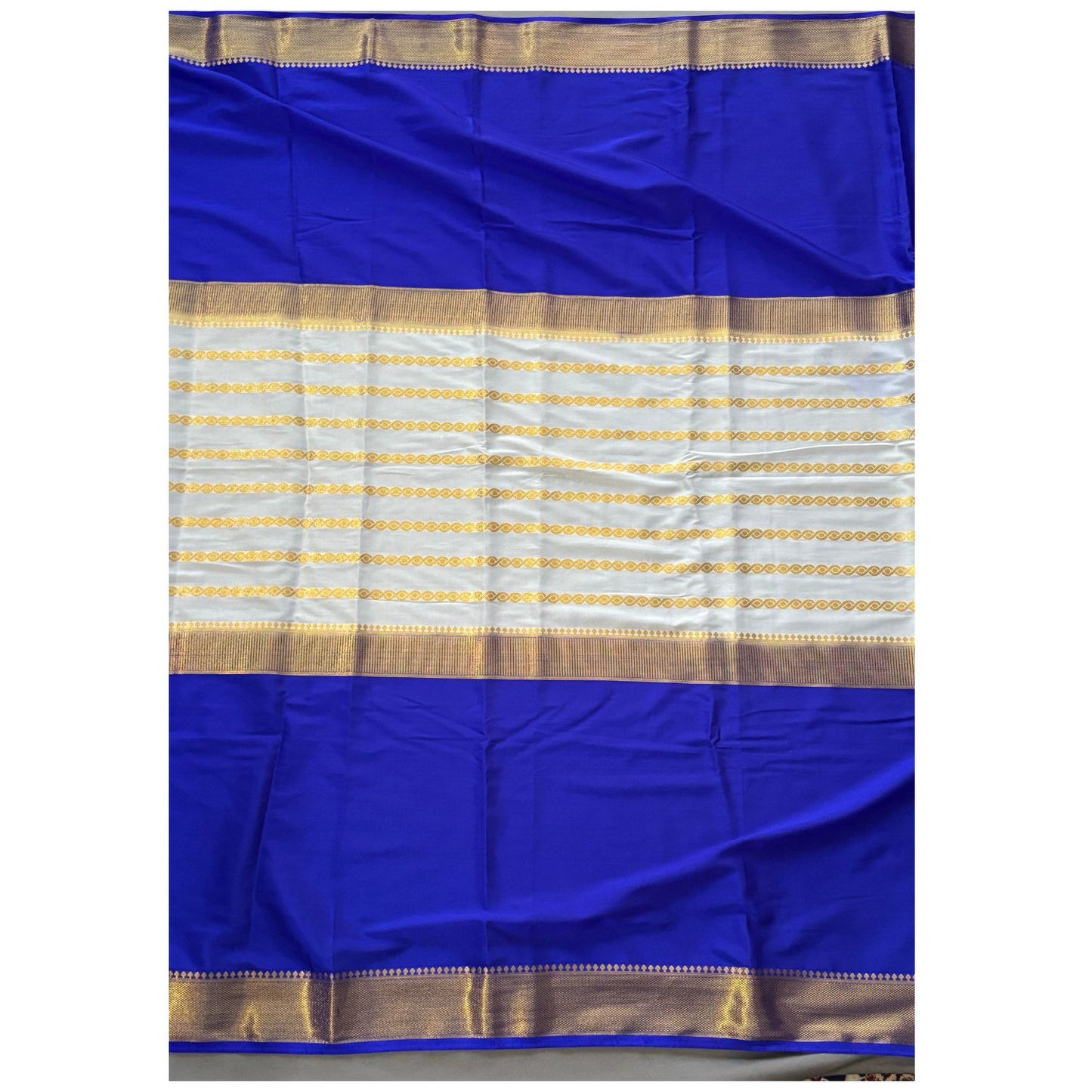 Royal blue and White Mysore Silk Saree