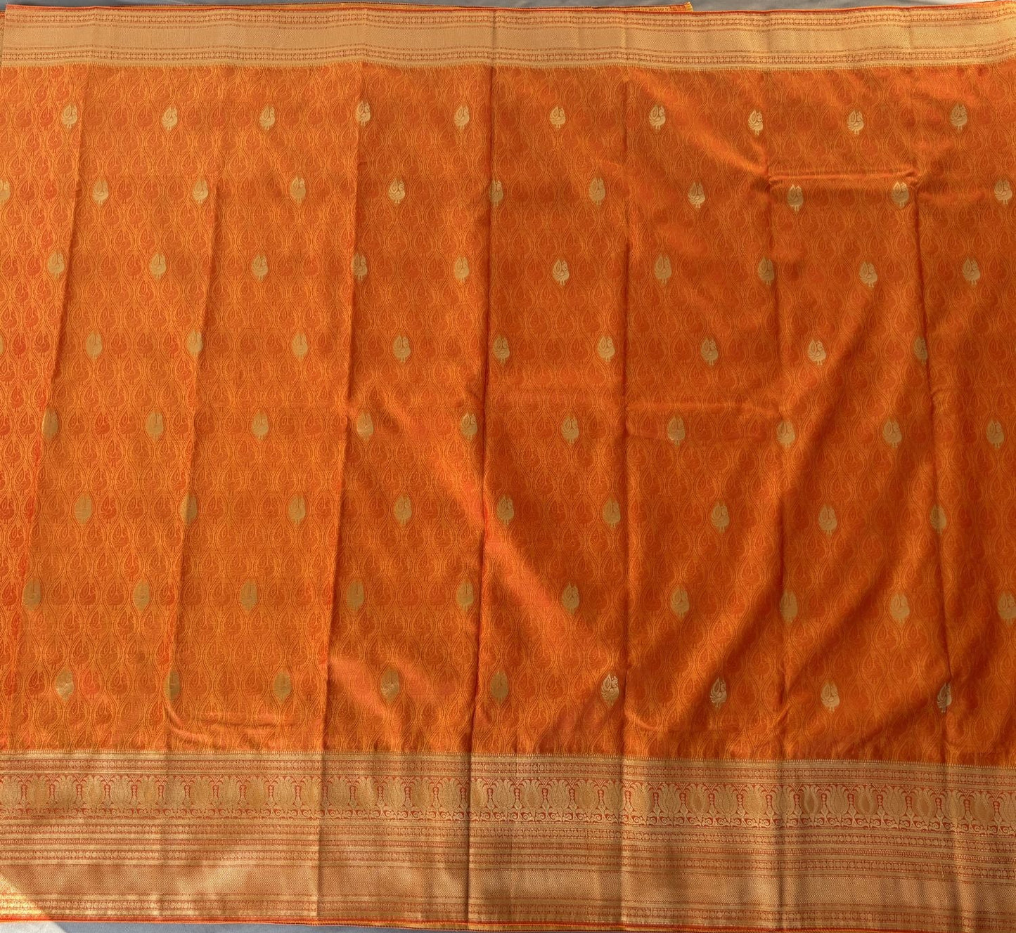 Orange bird motif Silk Saree