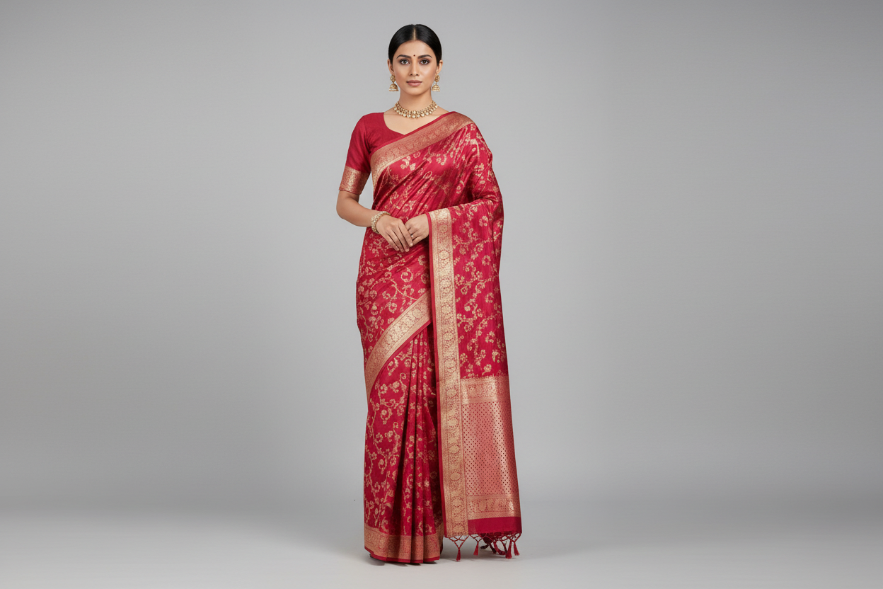 Pink Kanjeevaram floral Silk Saree
