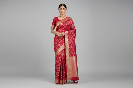 Pink Kanjeevaram floral Silk Saree