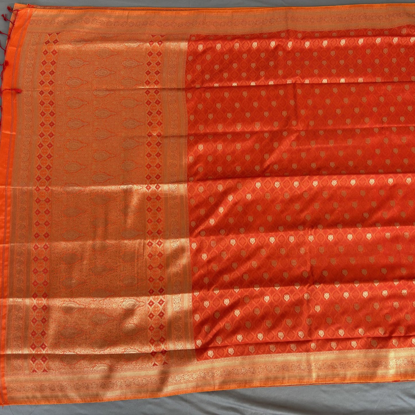 Orange small ethnic motif Soft Silk  Saree