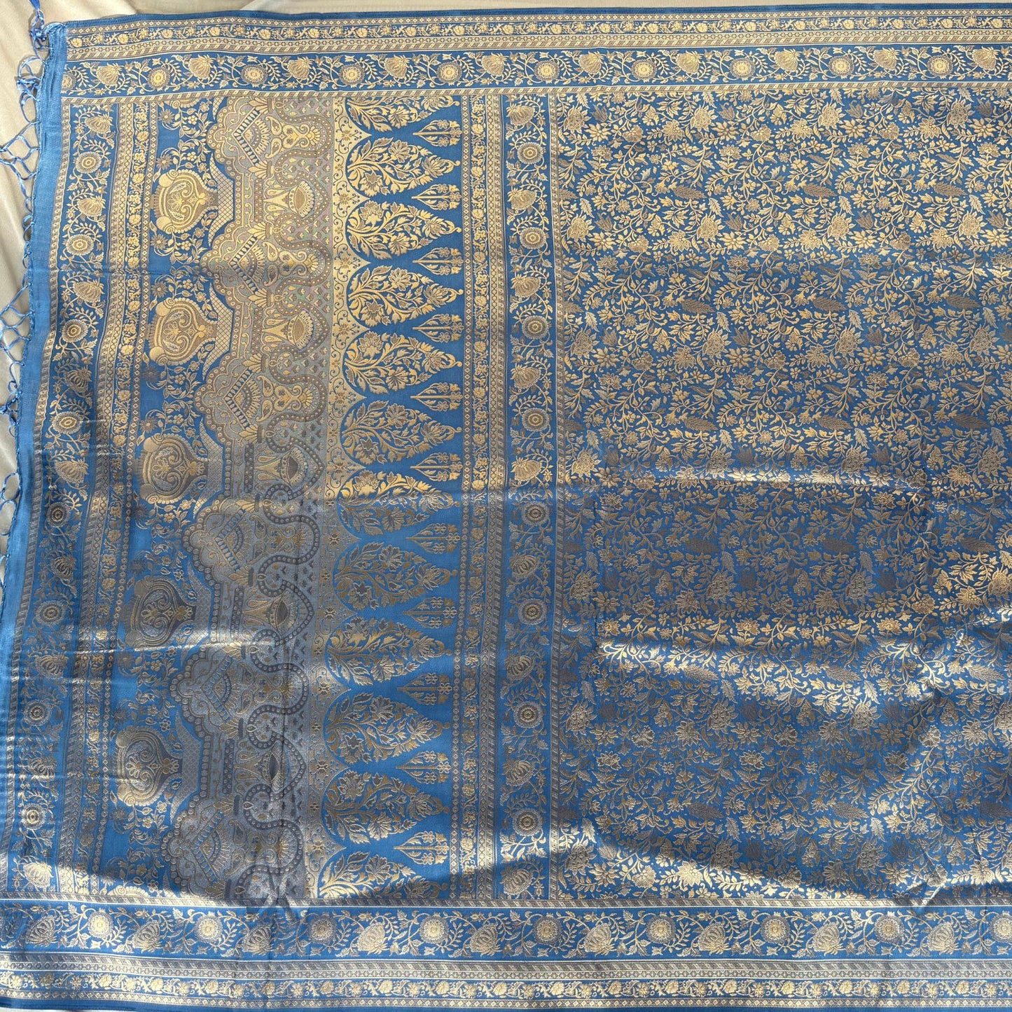 Blue benarasi soft silk saree