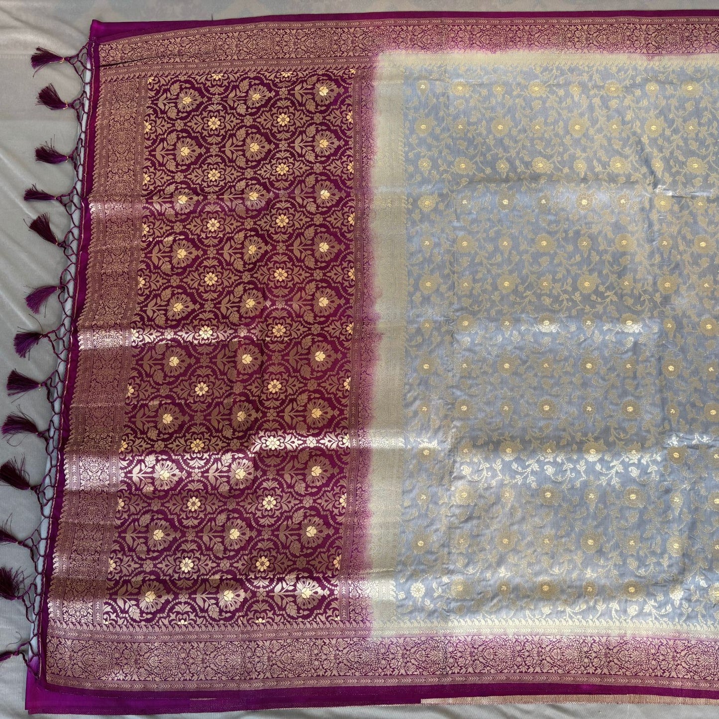 Grey benarasi soft silk saree