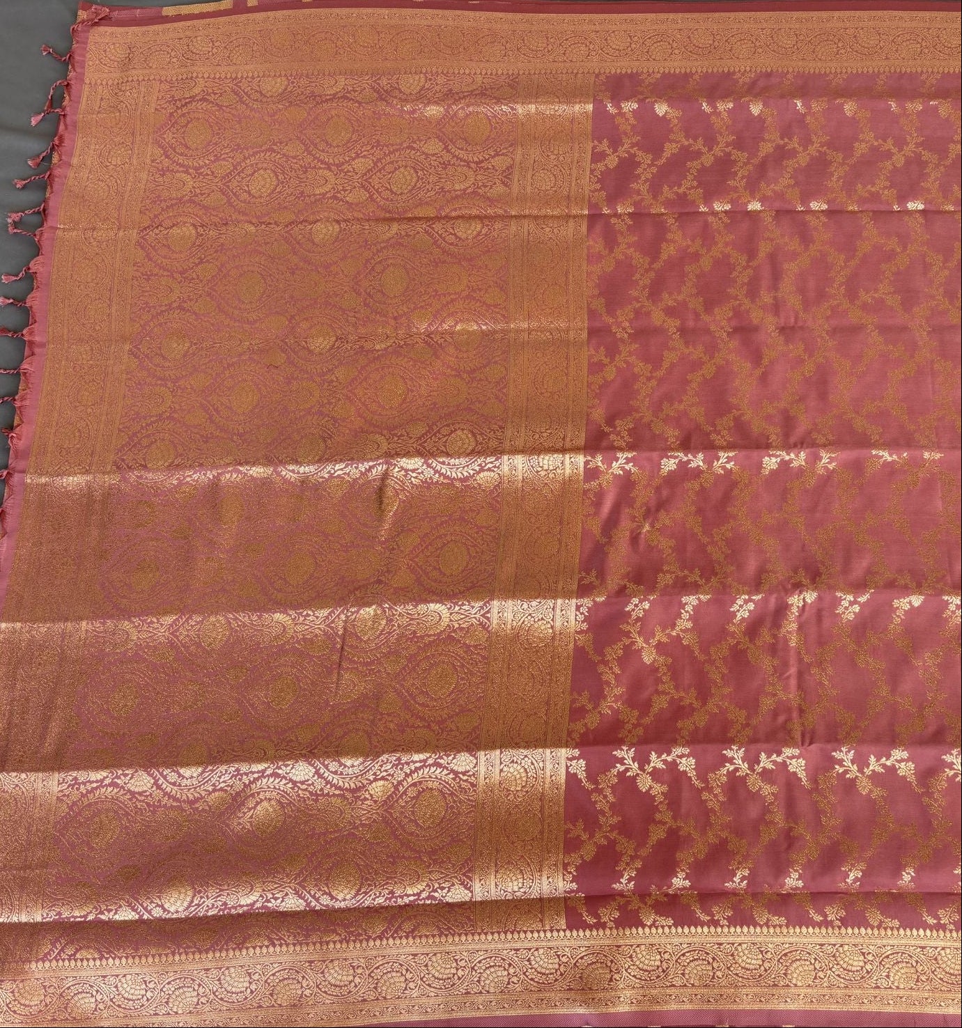 Onion Brown Rich Sheen floral jal Silk Saree