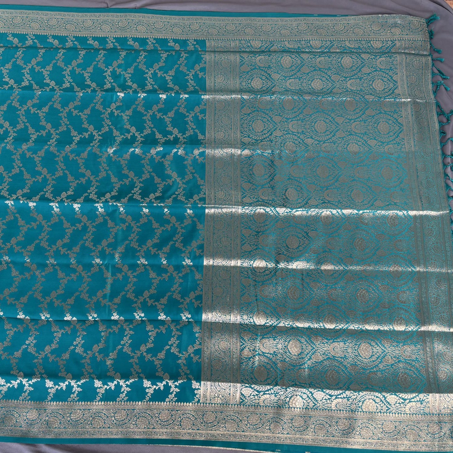 Sky Blue Rich Shine Floral Jal Silk Saree