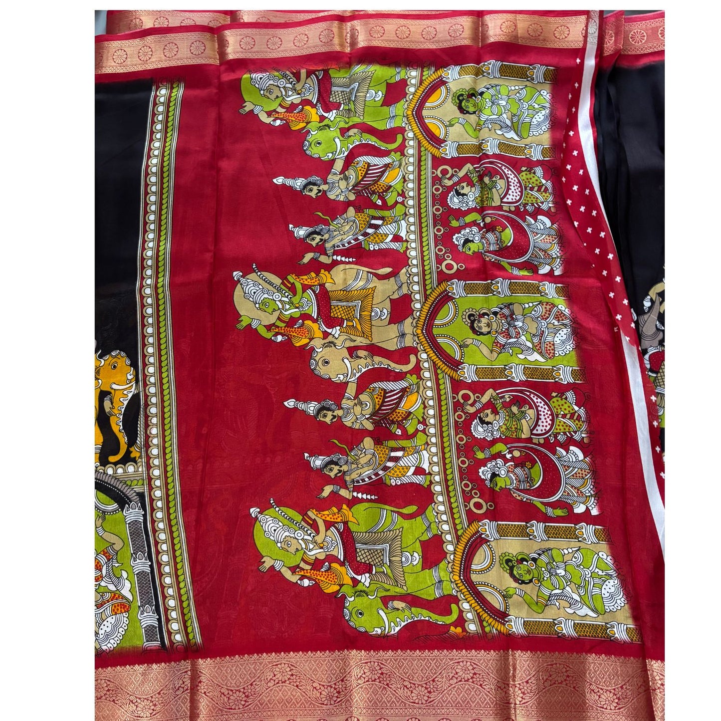 Black Kalamkari Dola Silk Saree
