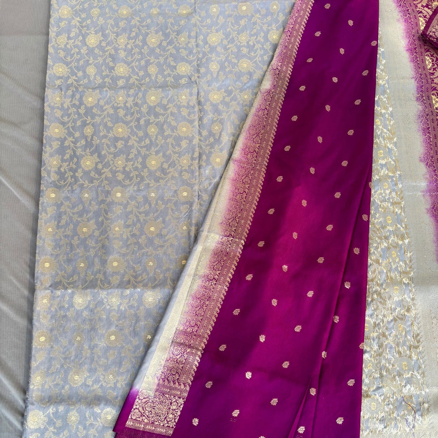 Grey benarasi soft silk saree
