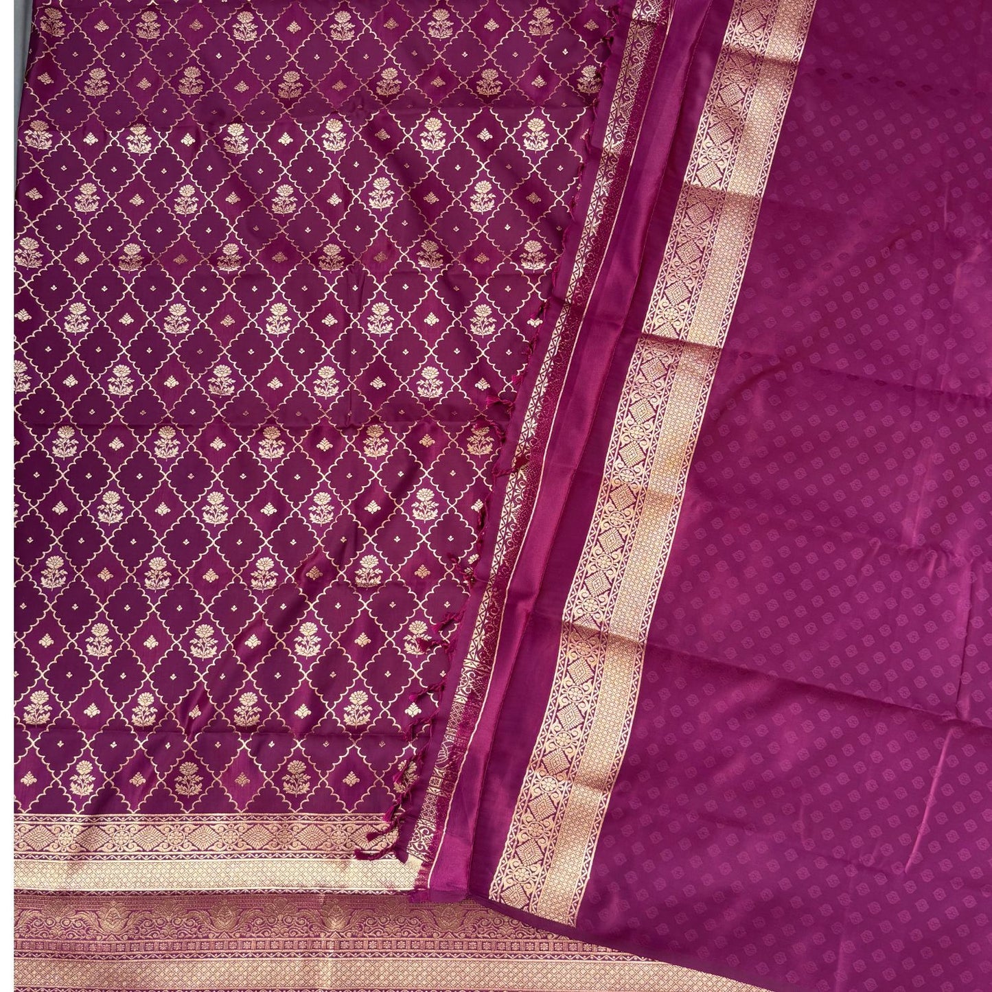 Dark Purple Checks Soft Silk Saree