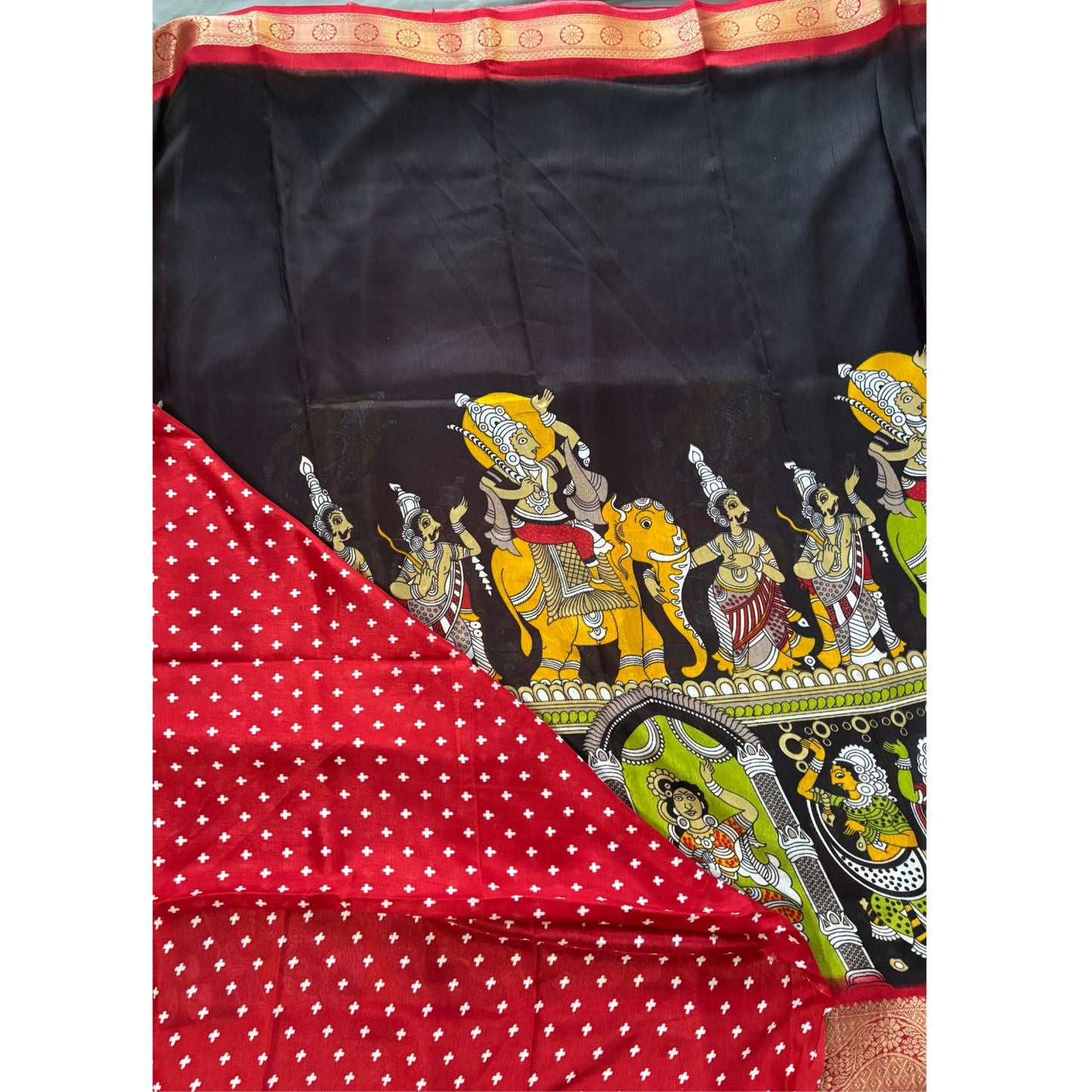 Black Kalamkari Dola Silk Saree