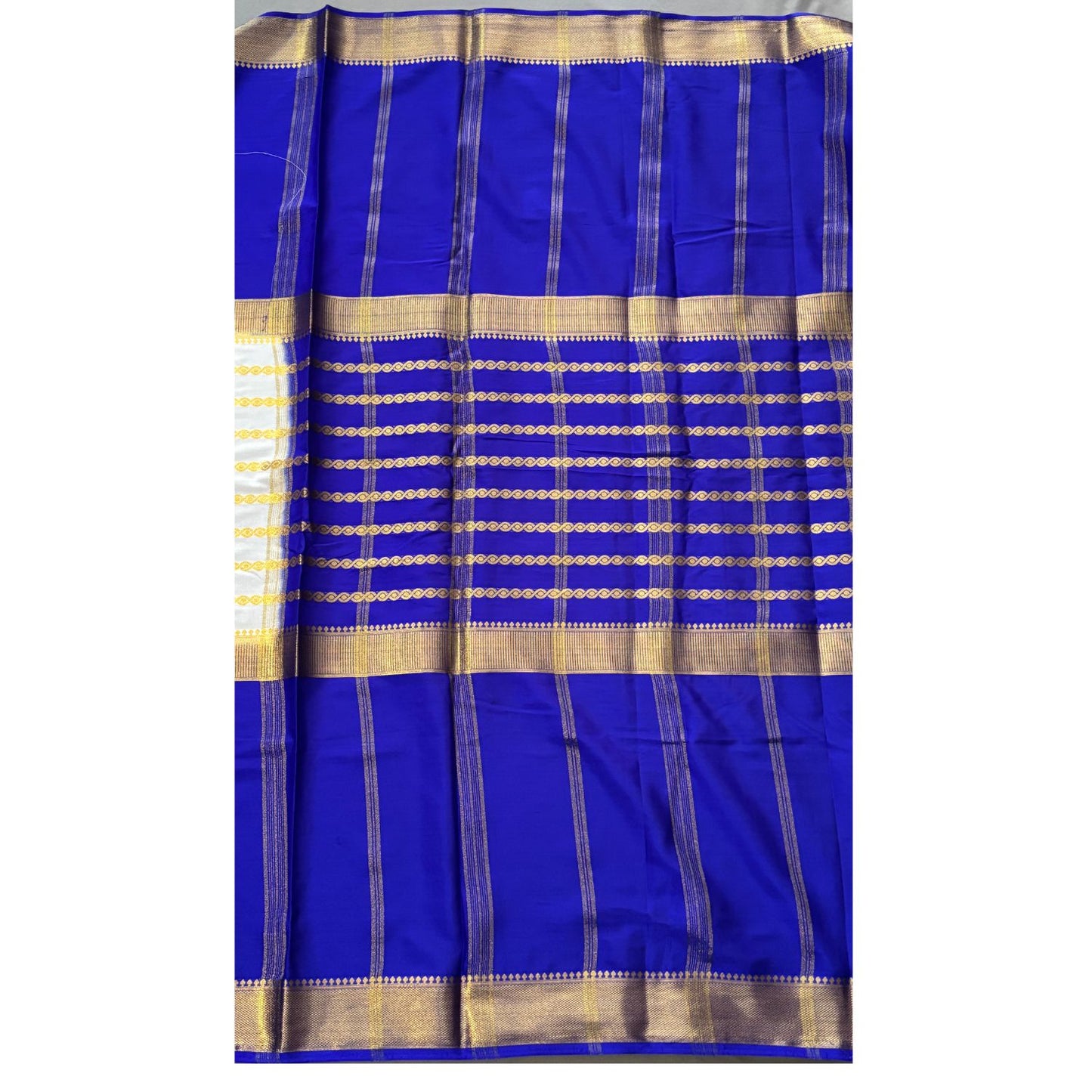 Royal blue and White Mysore Silk Saree