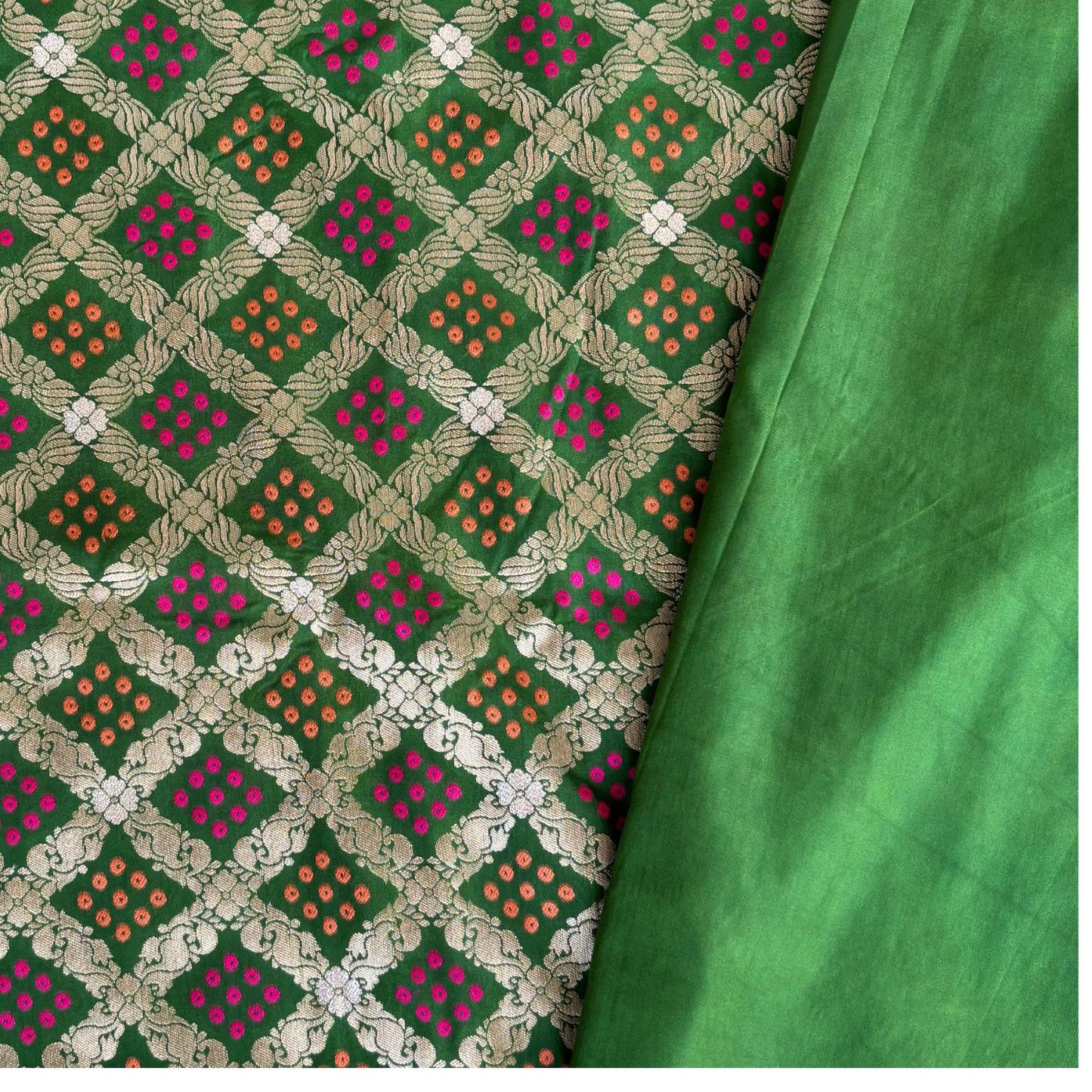 Green Checked benarasi soft silk saree