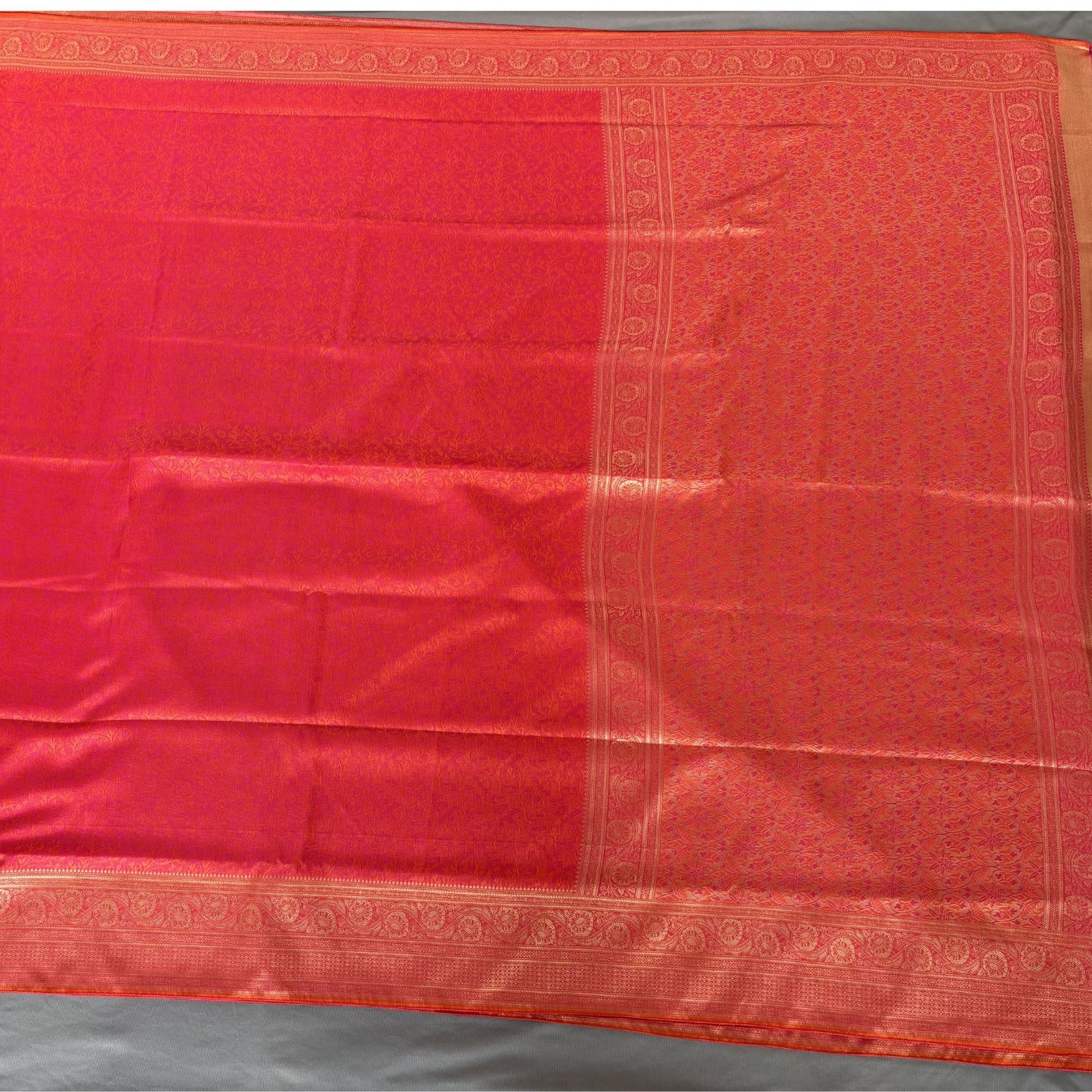 Pink-Orange Floral jal Soft Silk Saree